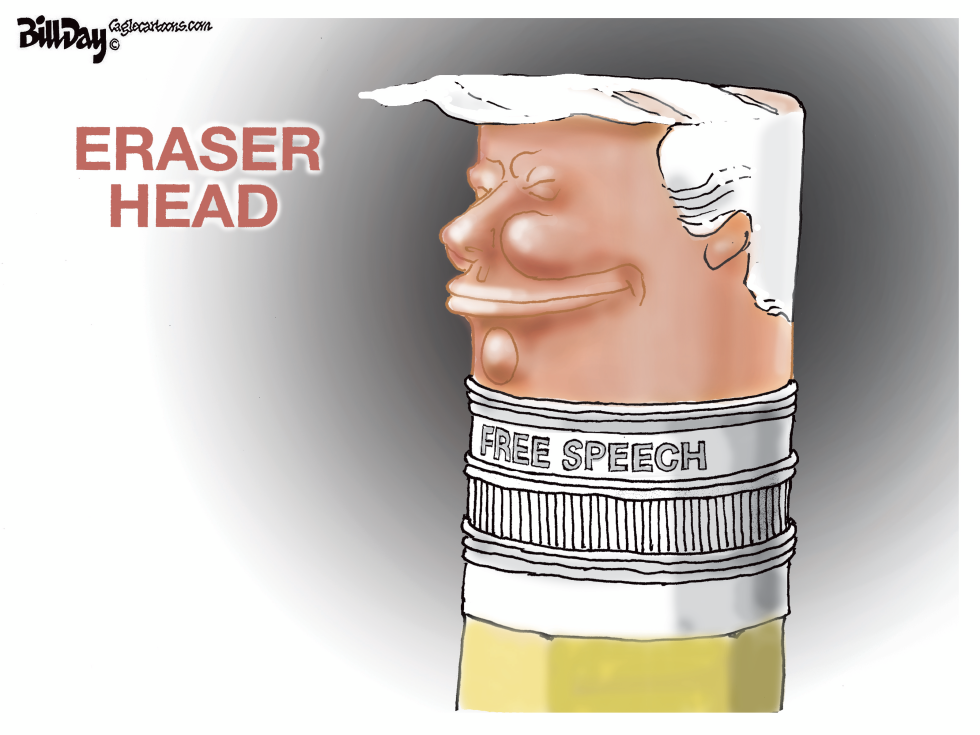 Trump depicted as eraser atop free speech pencil