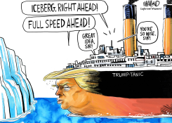 TRUMP TITANIC HEADING TOWARD ICEBERG by Dave Whamond