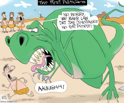 DINOSAUR POLITICIANS PROMISE NO-EAT LAW by Gary McCoy