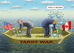 LEADERS DRILLING HOLES IN TARIFF WAR BOAT by Marian Kamensky