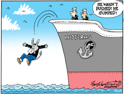 DEMOCRATIC DONKEY JUMPS FROM MIDTERMS SHIP by Bob Englehart