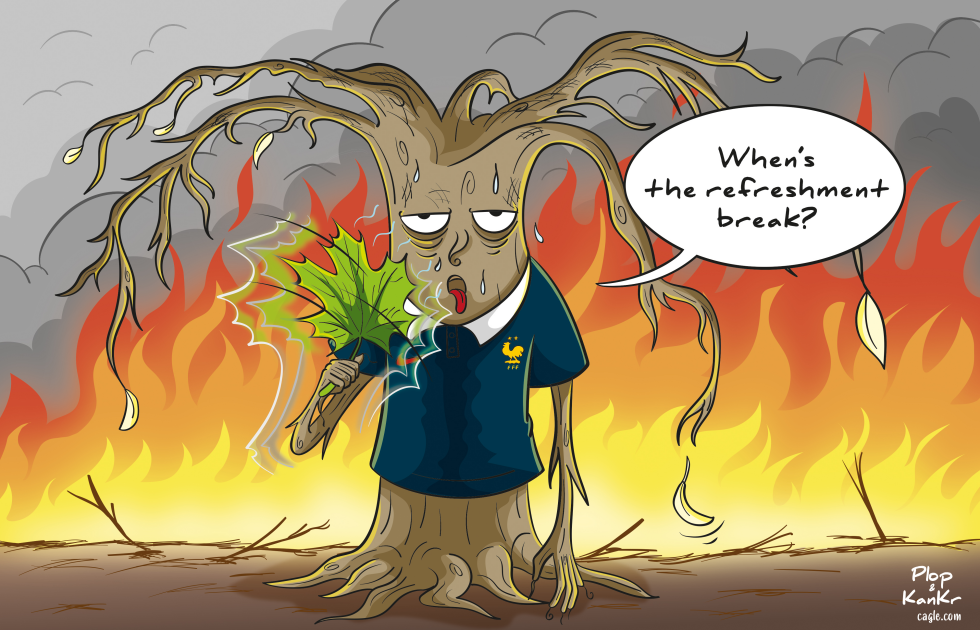 Anthropomorphic Burning Tree in France Jersey Pleads for Refreshment Amid Flames