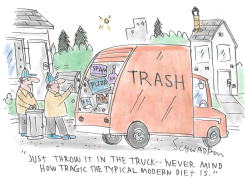 TRASH TRUCK COLLECTING MODERN DIET ITEMS by Harley Schwadron