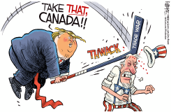TRUMP STRIKES UNCLE SAM WITH TRADE WAR STICK by Rick McKee