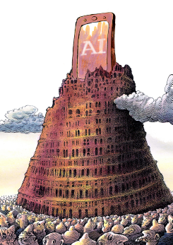 AI SMARTPHONE ON TOWER OF BABEL by Vladimir Kazanevsky