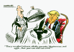 TRUMP SERVED CROW LABELED IRAN by Jimmy Margulies