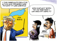 TRUMP RENAMES LAKE ONTARIO TO LAKE AMERICA by Dave Whamond