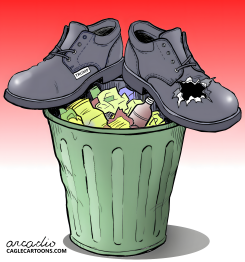 TRUMP SHOES DISCARDED IN TRASH BIN by Arcadio Esquivel