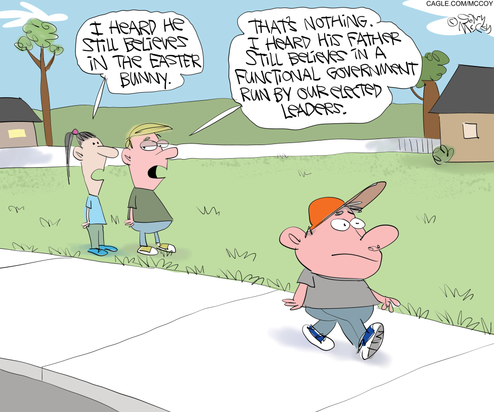 Boys equate belief in functional government to Easter Bunny