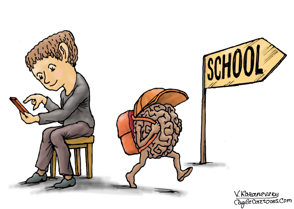 Brain Heads to School as Student Stays Glued to Phone