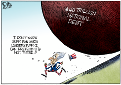UNCLE SAM FLEES FORTY TRILLION DEBT by Christopher Weyant