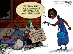 MICHELLE OBAMA CONFRONTS HOMELESS MAN by Margolis & Cox