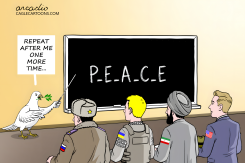 DOVE TEACHES PEACE SPELLING LESSON by Arcadio Esquivel