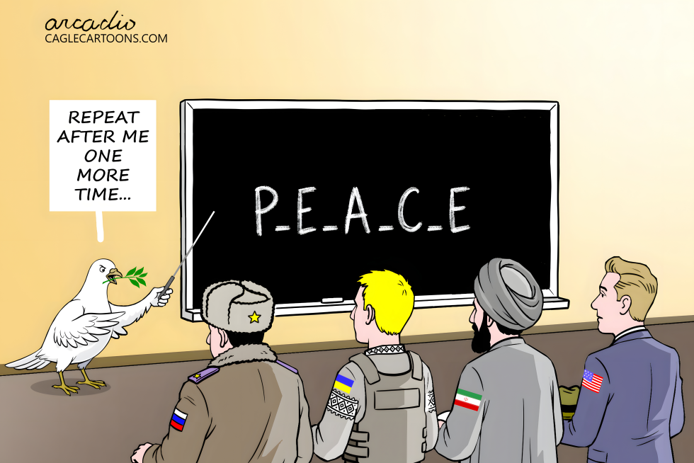 Peace Dove Gives Russia, Ukraine, Iran and US a Spelling Lesson