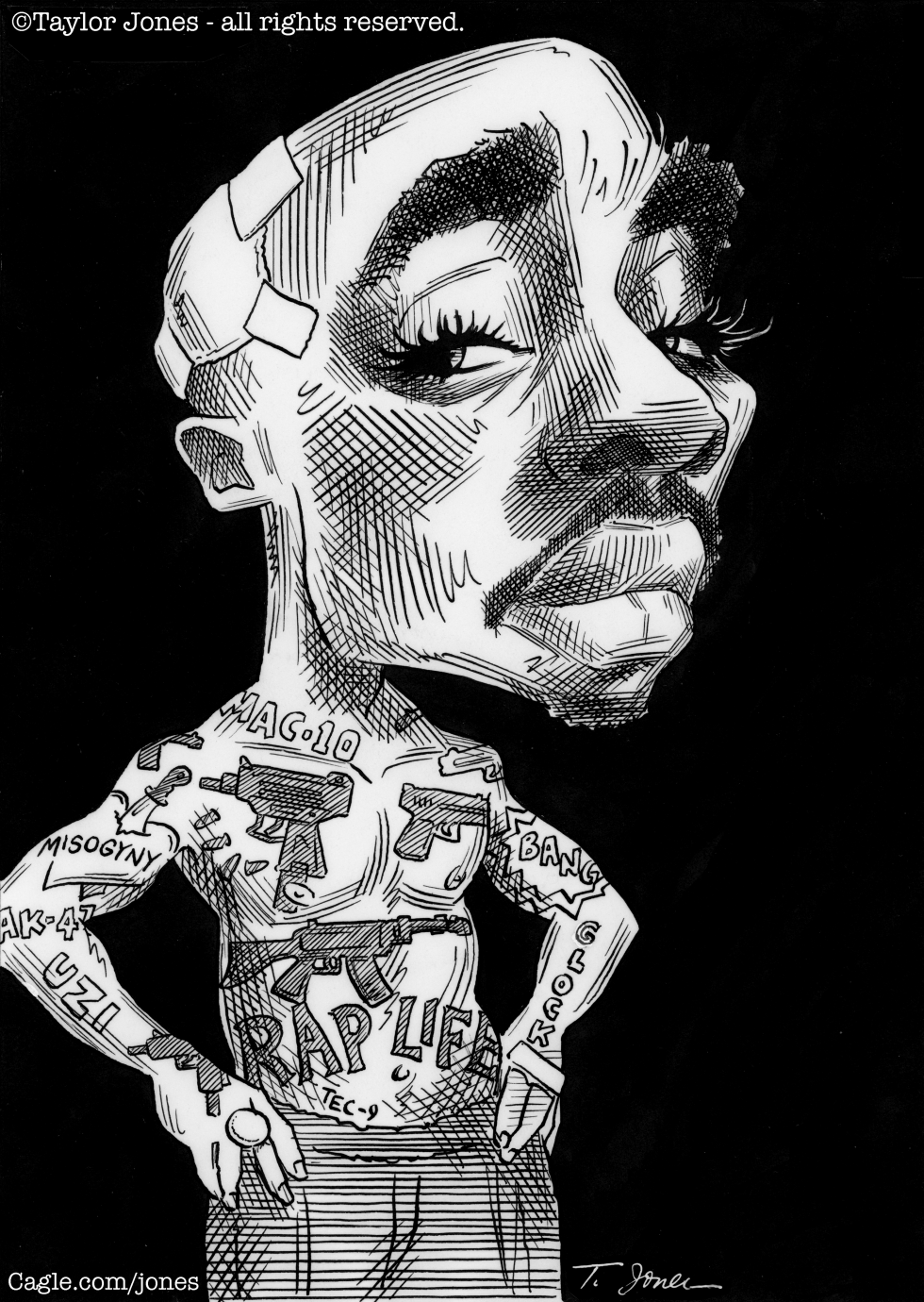 Tupac Shakur caricature spotlights guns and misogyny in rap