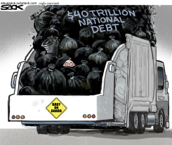 BABY BURIED IN NATIONAL DEBT TRUCK by Steve Sack