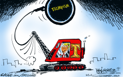 TRUMP TRUMPISM WRECKING BALL CRANE by Milt Priggee