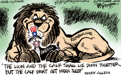 REPUBLICAN LION AND AMERICAN CALF by Milt Priggee