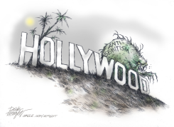 HOLLYWOOD SIGN ATTACKED BY ANTI-SEMITISM MONSTER by Dick Wright
