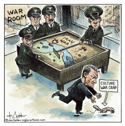 HEGSETH CHASES CULTURE WAR IN WAR ROOM by Michael de Adder