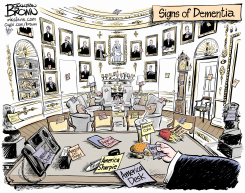 TRUMP RENAMES ITEMS IN OVAL OFFICE by Jonathan Brown
