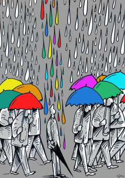 PEDESTRIANS UNDER FUL UMBRELLAS by Oguz Gurel