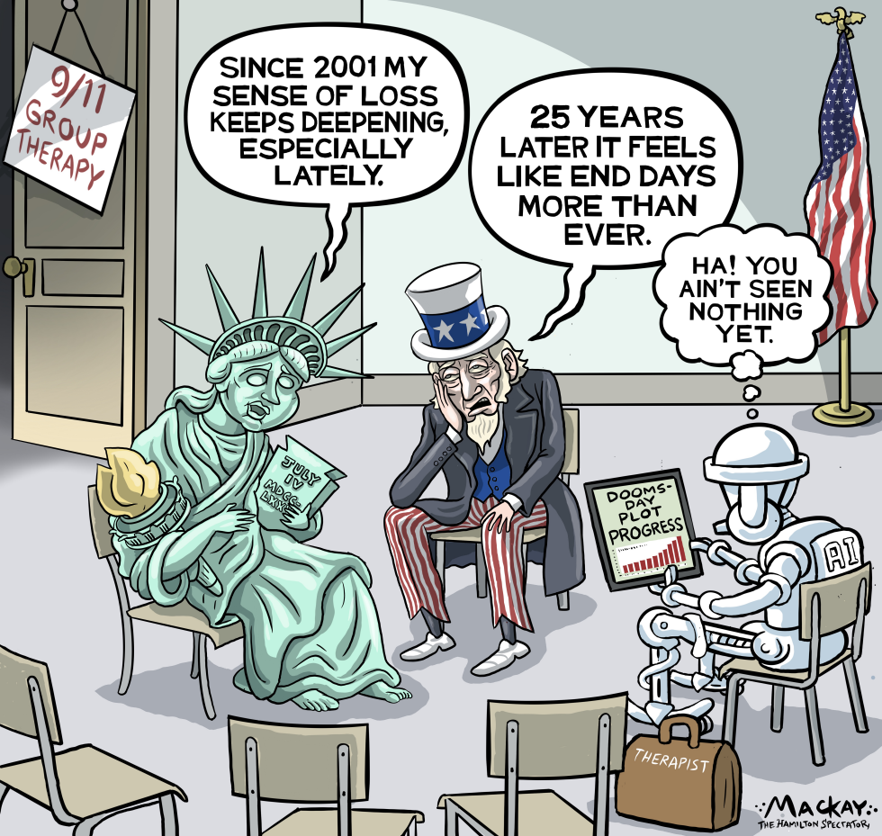 National symbols confront deepening loss and AI doomsday signals on 9/11 anniversary