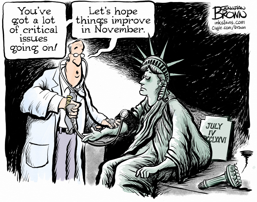 Doctor examines Statue of Liberty for critical issues with November improvement hoped for in political health check.