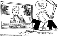 LIMBAUGH VS MICHAEL J FOX by Mike Keefe