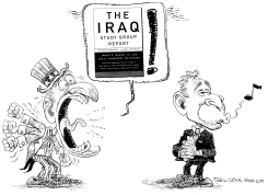 IRAQ STUDY GROUP YELL BW by Daryl Cagle