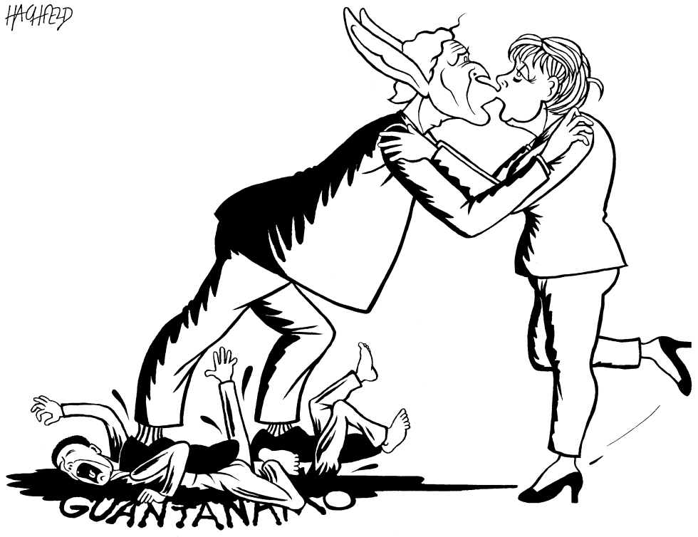 Bush kisses Merkel