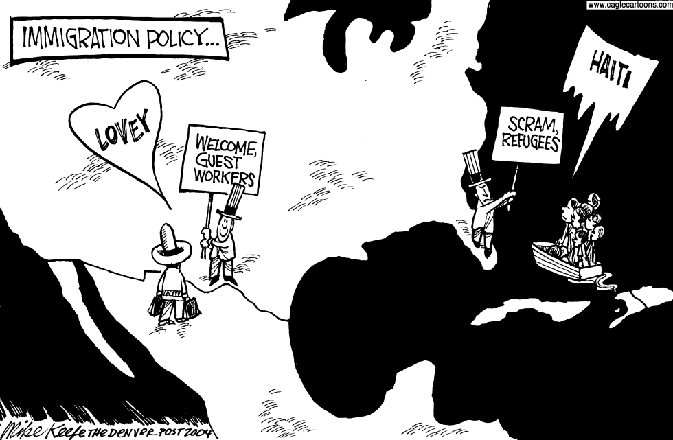  GUEST WORKERS VS HAITIANS by Mike Keefe