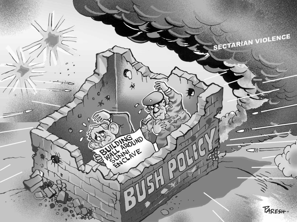  WALL OF BUSH POLICY  B W by Paresh Nath