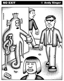 ALIEN PANHANDLER IS IGNORED BY HUMANS by Andy Singer