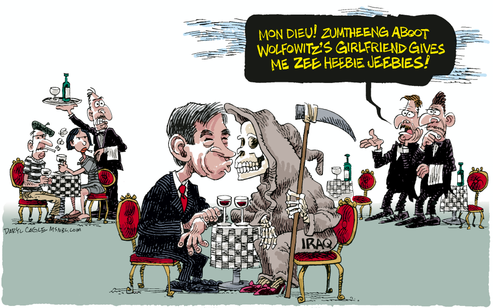  WOLFOWITZ GIRLFRIEND AND THE WORLD by Daryl Cagle