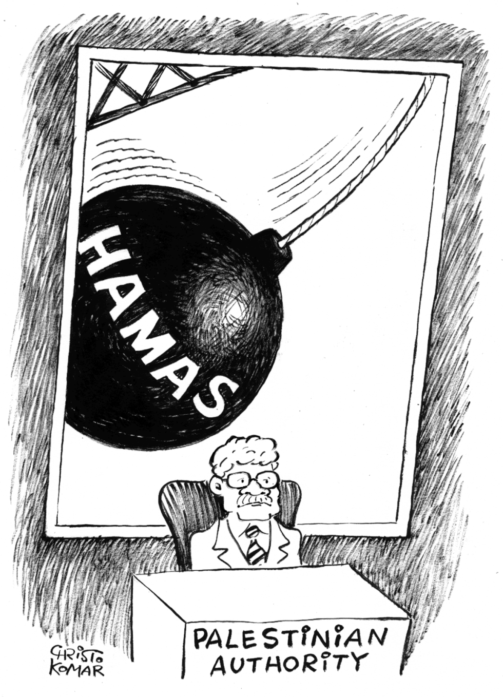 Mahmoud Abbas in his office - B&W