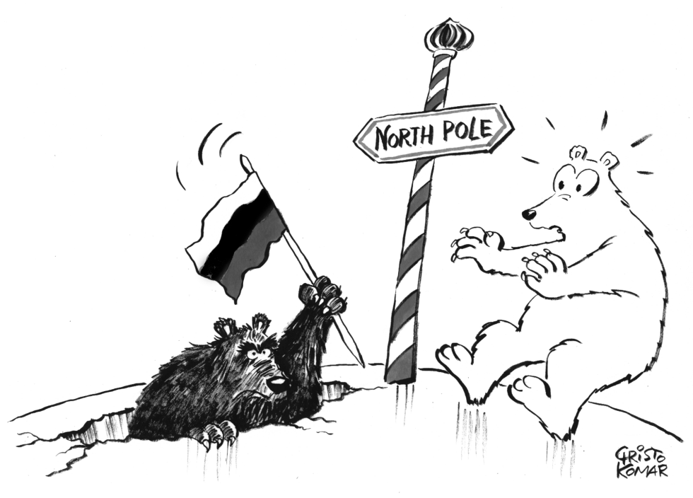 Russia's flag-planting at the North Pole - B&W