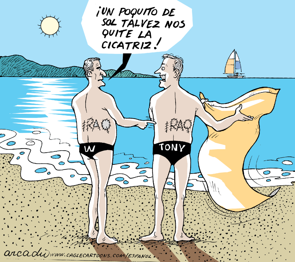  BUSH Y BLAIR EN BRONCEADO CURATIVO by Arcadio Esquivel