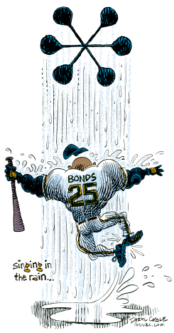BONDS SINGING IN THE RAIN  by Daryl Cagle