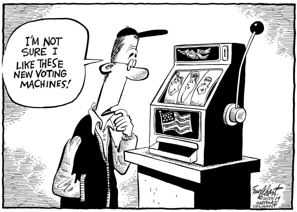  NEW ELECTRONIC VOTING MACHINES by Bob Englehart