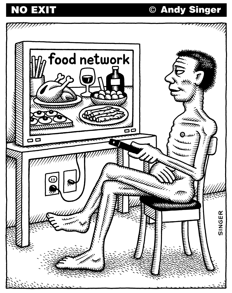 Starving man watches the Food Network