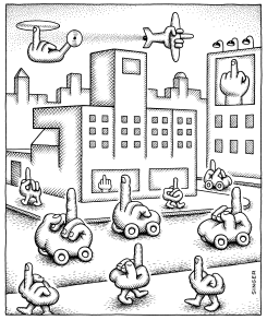 EVERYONE FLIPS OFF EVERYONE ELSE BLACK by Andy Singer