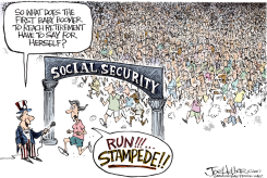 FIRST BABY BOOMER RETIRES by Joe Heller