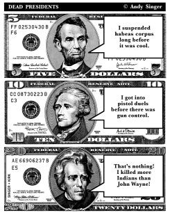 LINCOLN HAMILTON AND JACKSON DEBATE by Andy Singer
