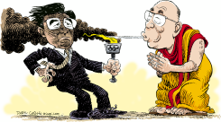 HU, DALAI LAMA AND OLYMPIC TORCH by Daryl Cagle