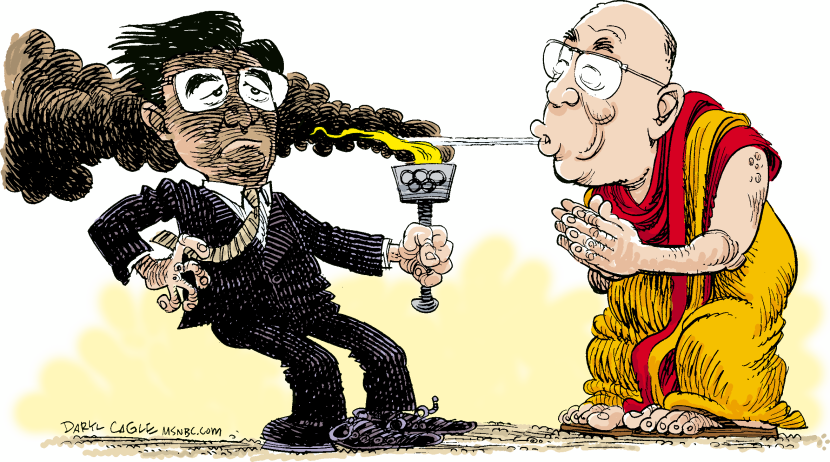Hu, Dalai Lama and Olympic Torch Color