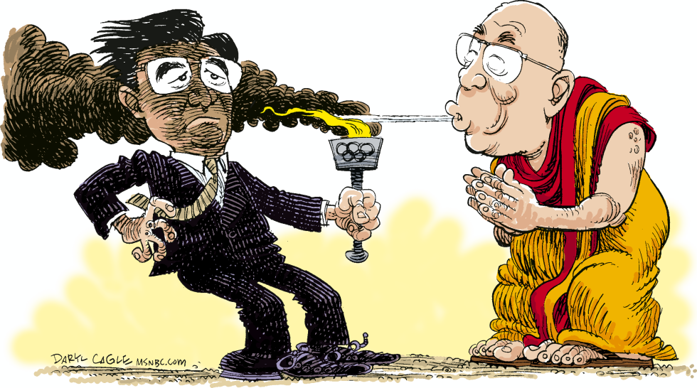  HU, DALAI LAMA AND OLYMPIC TORCH  by Daryl Cagle