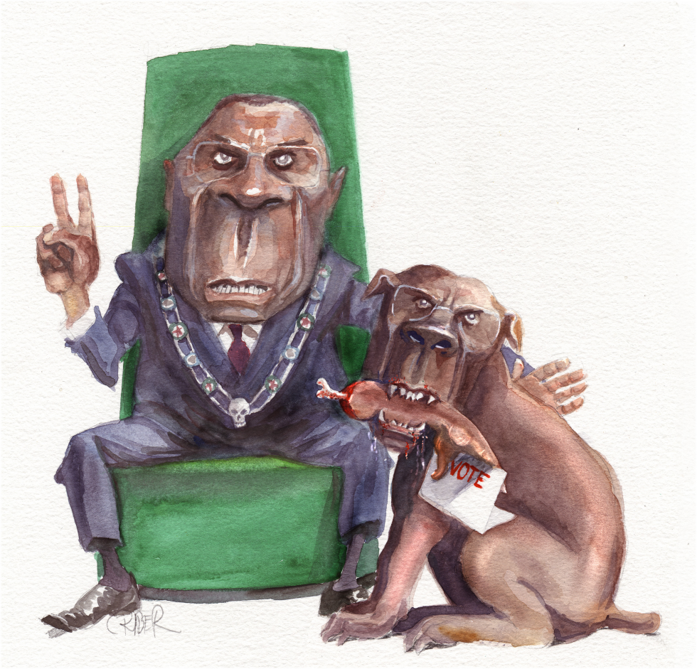  MUGABE WITH DOG CARRYING ARM by Riber Hansson