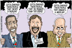 OBAMA MCCAIN AND PASTOR RICK  by Monte Wolverton