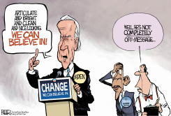 BIDEN STAYS ON MESSAGE  by Nate Beeler